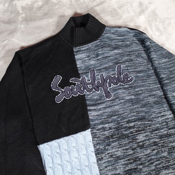 Vintage SouthPole Script Turtleneck Sweater Mens XL Knit Acrylic Blue Y2K - Picture 1 of 9